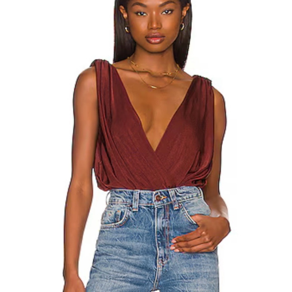 Intimately Free People Sleeveless Bodysuit Brown Plunge Drape‎ Evening Party Top